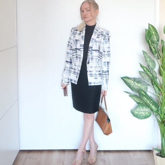 John Meyer White, Blue Grey Fitted Single Breasted Long Sleeve Blazer / Jacket - Picture 1 of 12